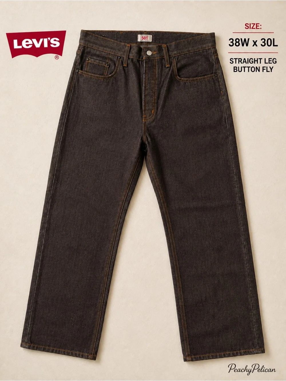 Levi’s 501 Men’s Jeans 38x30 Straight Leg Button Fly Dark Brown Denim